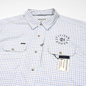 NWT Poncho Short Sleeve Button Up Shirt Men's Large Plaid Stretch Performance